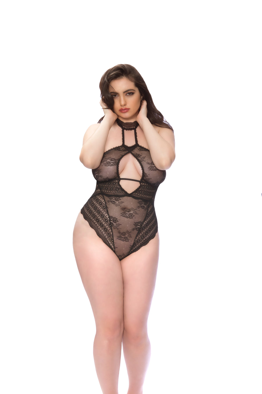 Floral Striped Collared Teddy - Black - 1x/ 2x OH-52-10479X-BK1X2X