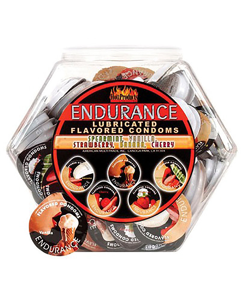 Endurance Lubricated Flavored Condoms - 144 Piece Fishbowl - Assorted HTP280D
