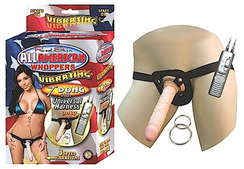 All American Whoppers Vibrating 7-Inch Dong With Universal Harness- Flesh NW2326-1