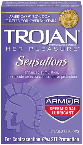 Trojan Her Pleasure Sensations Armor Lubricated Condoms - 12 Pack - Tj97450 TJ97452