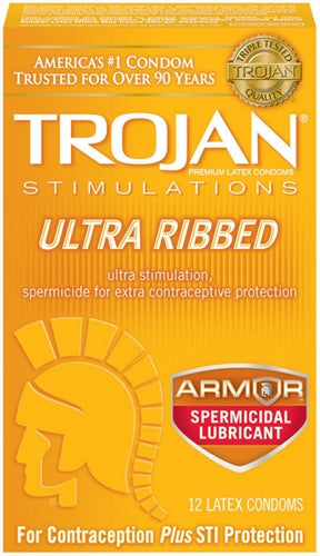 Trojan Stimulations Ultra Ribbed Armor Lubricated Condoms - 12 Pack Tj94550 TJ94552