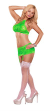 Crop Top Garter Skirt and G-String Set - Neon Green - 1x-3x MS-B916LIM-3X