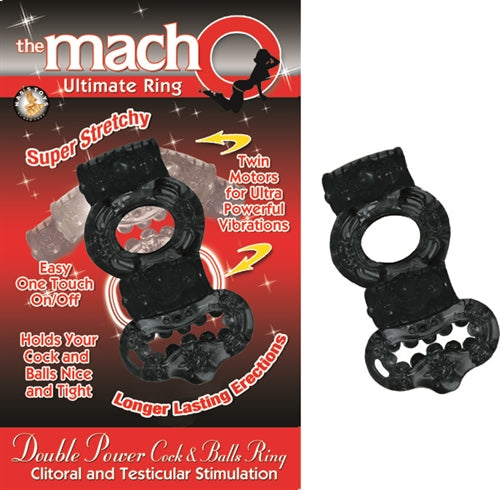 The Macho Collection Double Power Cock and Balls Ring Black NW2257-3