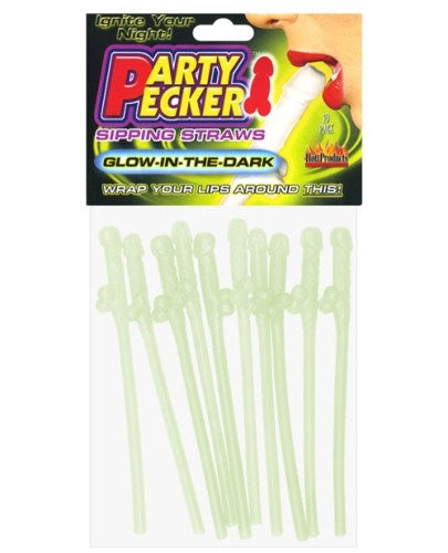 Party Pecker Sipping Straws - Glow in the Dark -10 Pc Bag HTP2102