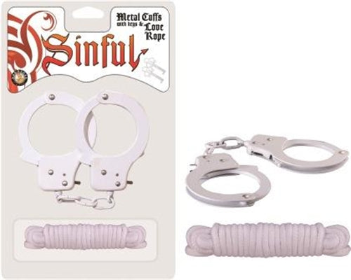 Sinful Metal Cuffs With Keys & Love Rope - White NW2544-2