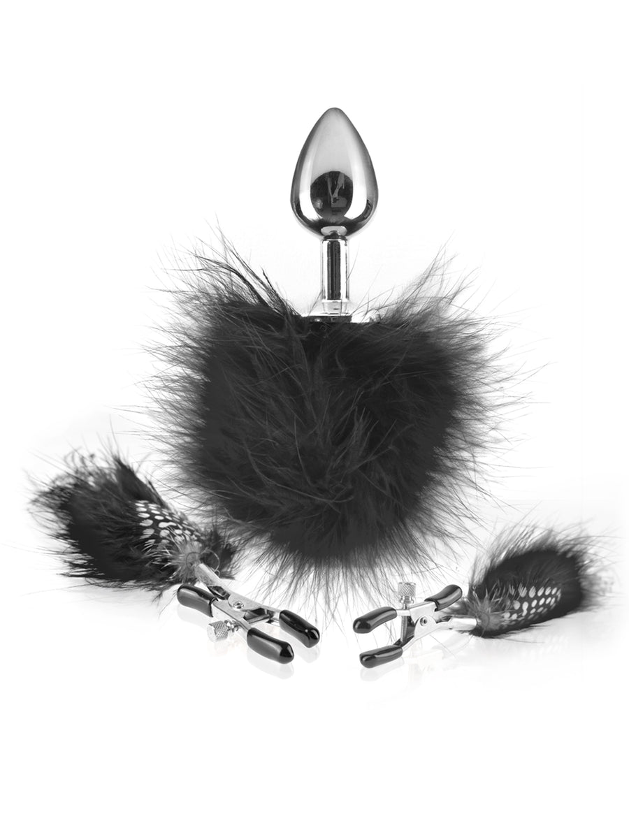 Fetish Fantasy Series Feather Nipple Clamps & Butt Plug - Black PD4467-23