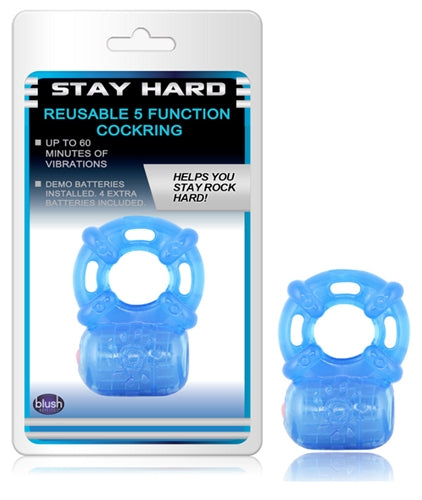 Stay Hard Reusable 5-Function Vibrating Cockring - Blue BL-30802