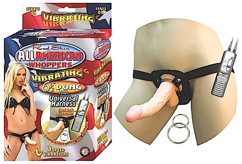 All American Whoppers Vibrating 6.5-Inch Dong With Universal Harness - Flesh NW2324-1