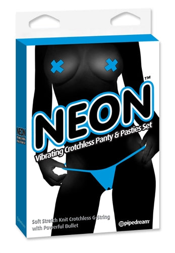 Neon Vibrating Crotchless Panty and Pasties Set - Blue PD1431-14