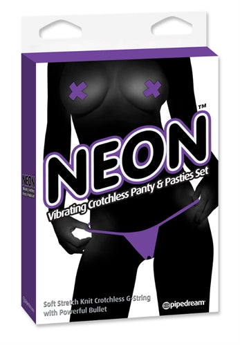 Neon Vibrating Crotchless Panty and Pasties Set - Purple PD1431-12
