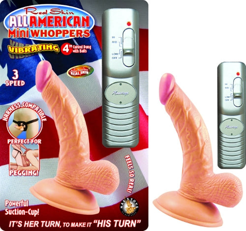 All American Mini Whoppers Vibrating 4-Inch Curved Dong With Balls - Flesh NW2391-1