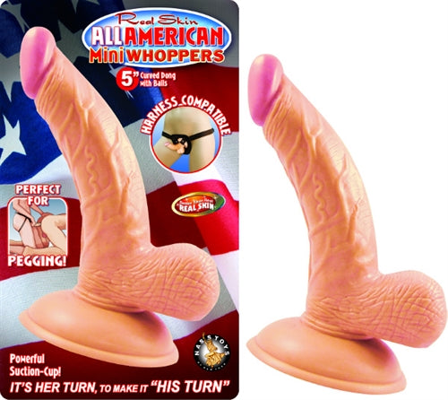 All American Mini Whoppers 5-Inch Curved Dong With Balls - Flesh NW2392-1