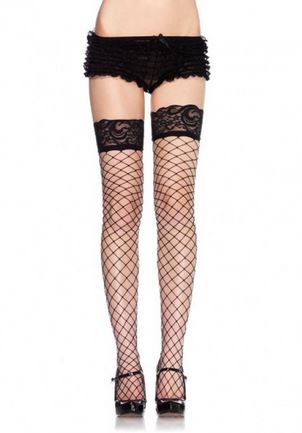 Lace Top Fence Net Thigh Highs - Black - One Size LA-9037BLK