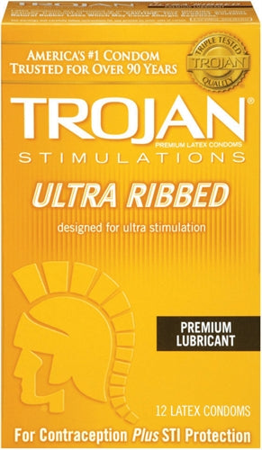 Trojan Stimulations Ultra Ribbed Lubricated Condoms - 12 Pack - Tj94750 TJ94752