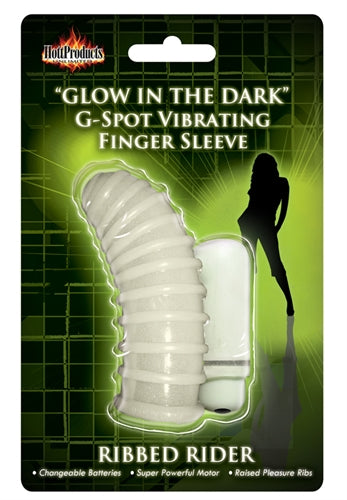 Glow-in-the-Dark Vibrating Ribbed Rider Finger Sleeve HTP2765