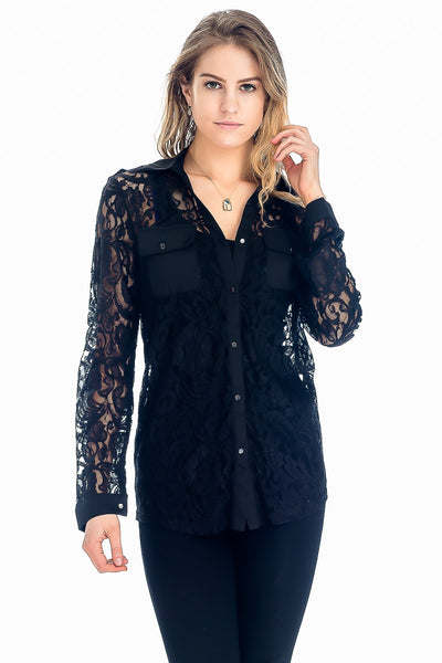 5534 Presley Lace Buttondown Top