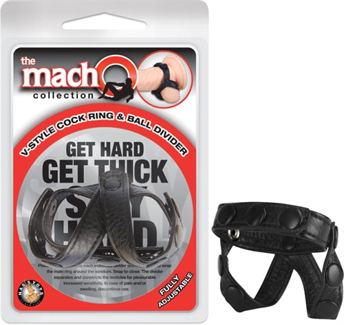 The Macho Collection v-Style Cock Ring and Ball Divider - Black NW2479