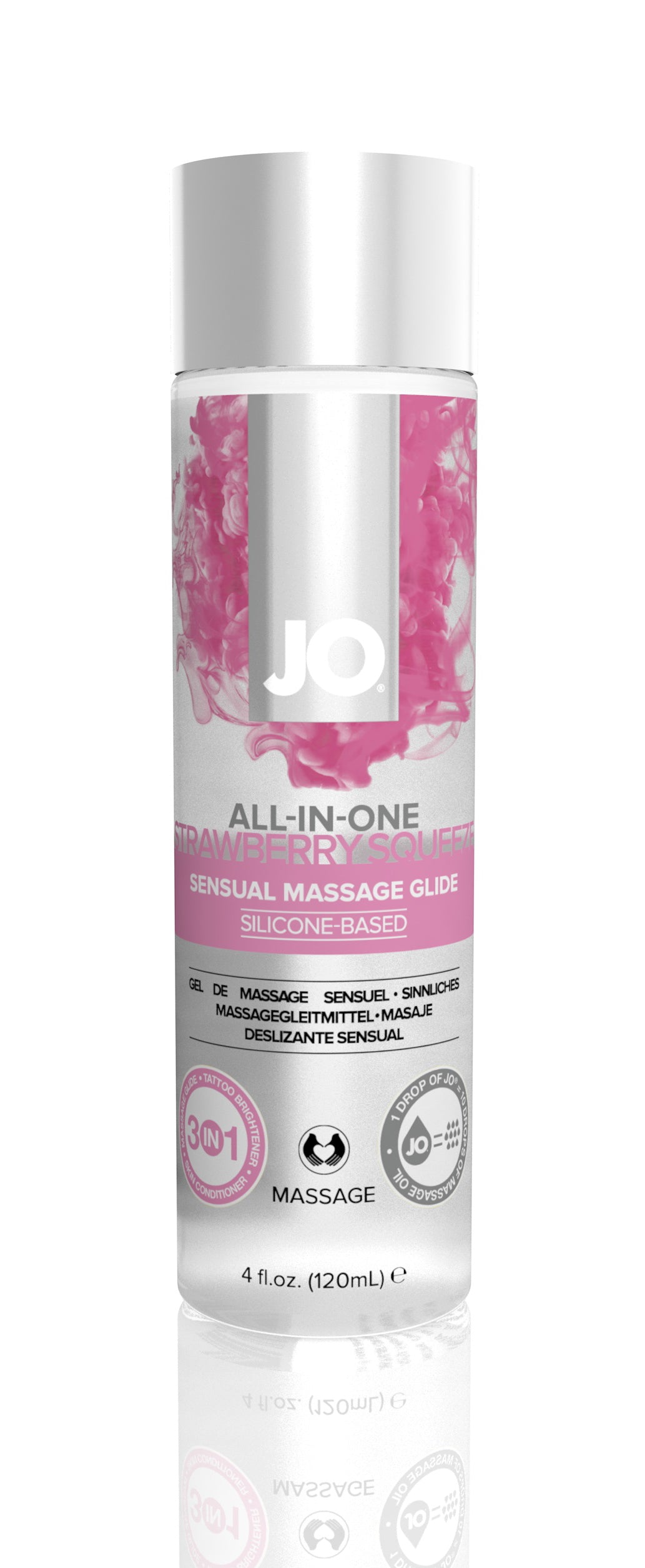 Jo All- in- One Sensual Massage Glide -  Strawberry Squeeze - 4 Fl. Oz./ 120 ml JO40438