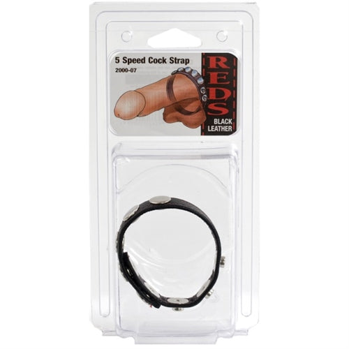 Reds Black Leather 5 Speed Cock Strap - Black DJ2000-07
