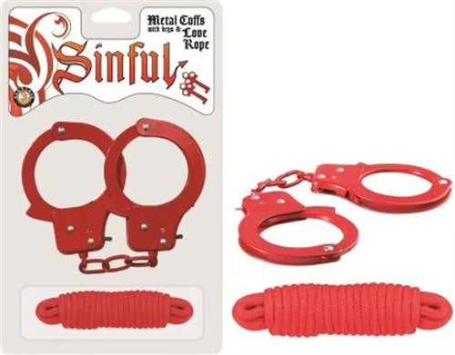 Sinful Metal Cuffs With Keys & Love Rope - Red NW2544-1
