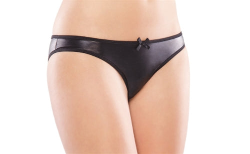 Wetlook Crotchless Panty - Black - One Size CQ-D9267