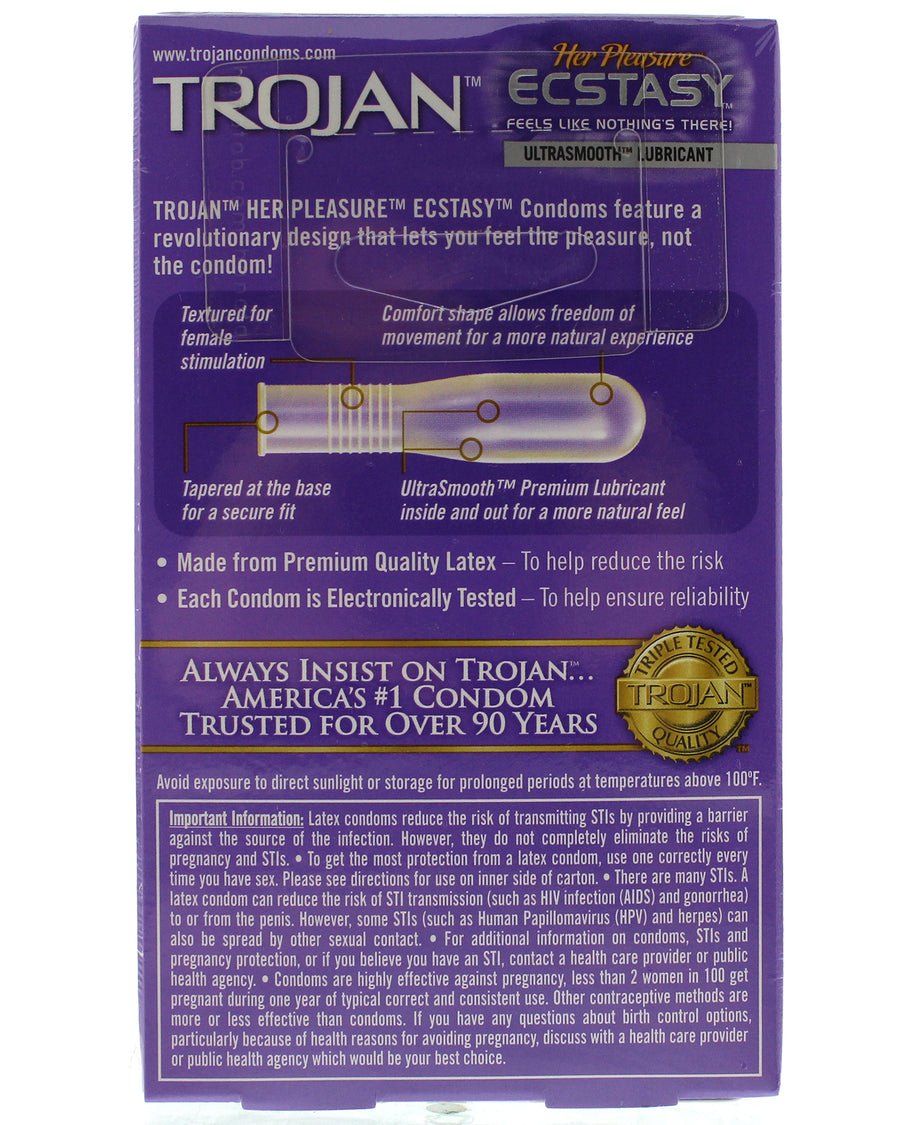Trojan Her Pleasure Ecstasy Lubricated Condoms - 10 Pack - Tj97325 TJ97327