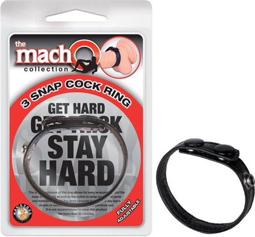 The Macho Collection 3-Snap Cock Ring - Black NW2476