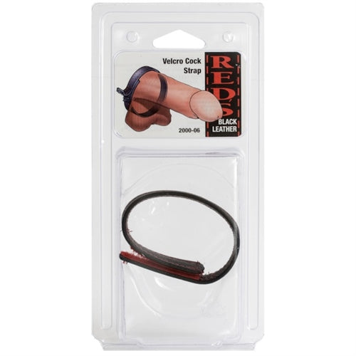 Reds Black Leather Velcro Cock Strap - Black DJ2000-06