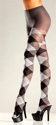 Grey and Black Argyle Tights BW-687GY