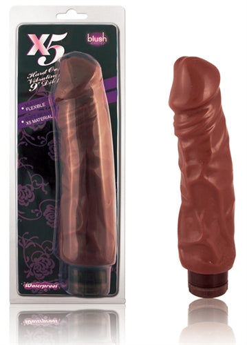 X5 Hard on Vibrating 9in Dildo Brown BL-52206