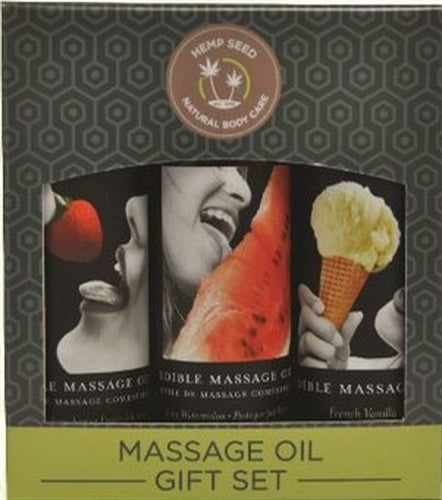 Edible Massage Oil Gift Set Box - Strawberry, Vanilla, and Watermelon 2 Oz. Each EB-MSEG003