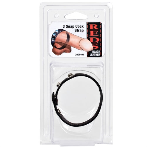 Reds Black Leather 3-Snap Cock Strap - Black DJ2000-01