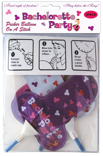 Bachelorette Party Penis  Foil Balloon on a Stick - 3 Pack HTP2500