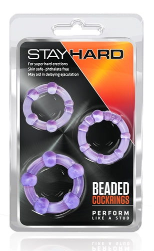 Stay Hard Beaded Cockrings - 3 Pack - Purple BL-00011
