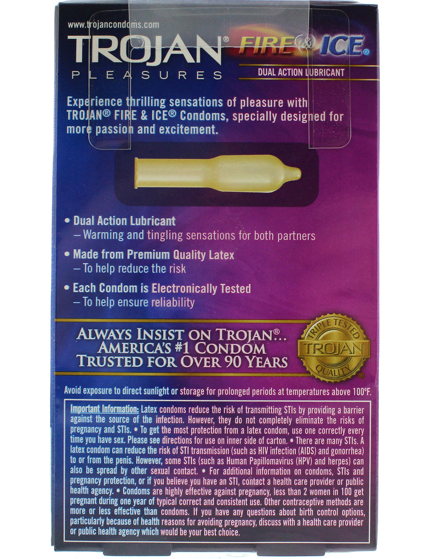 Trojan Pleasures Fire and Ice Dual Action Lubricated Condoms - 10 Pack Tj96010 TJ96012