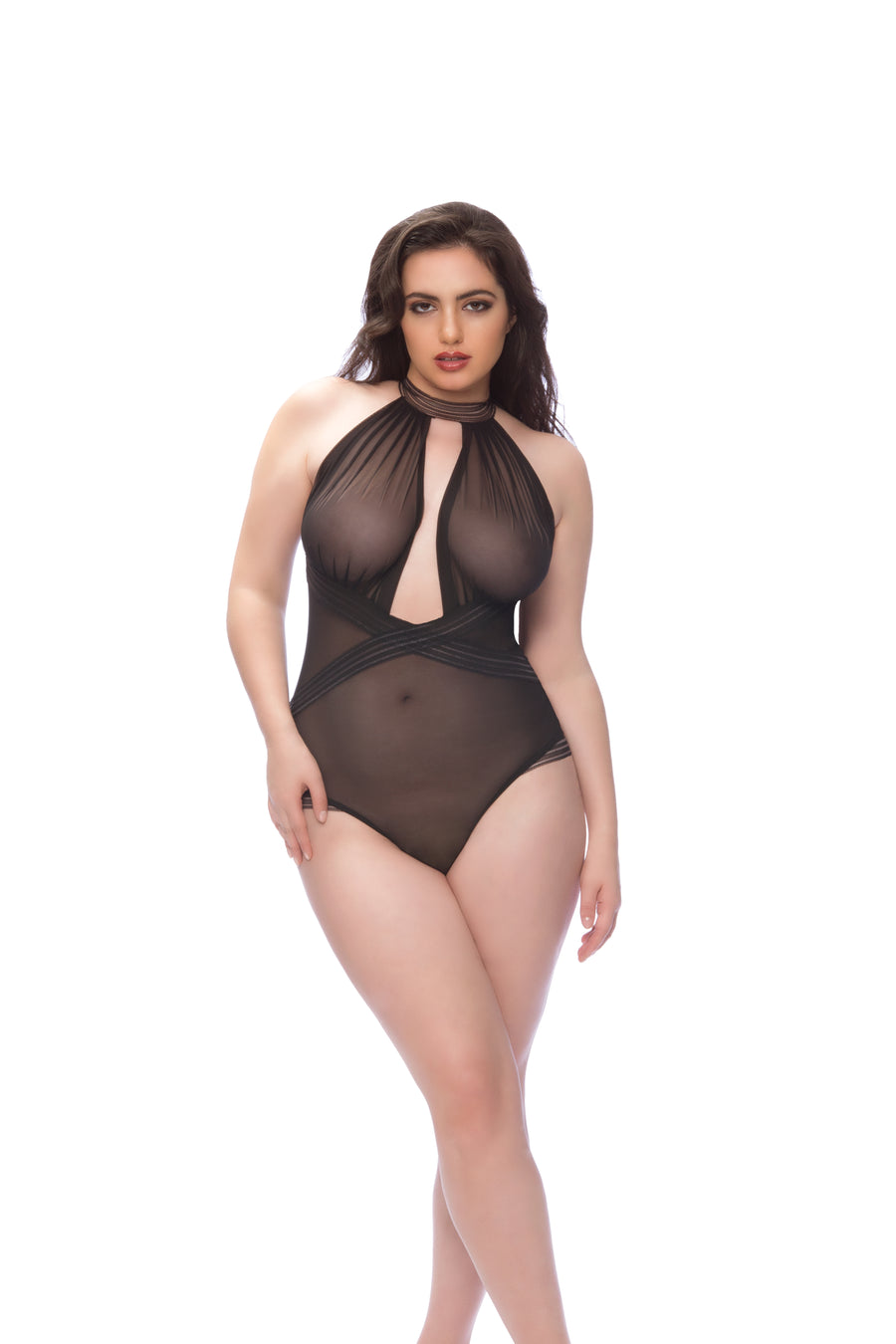 Collared Mesh Teddy - Black - Queen Size OH-52-10244X-BKQU