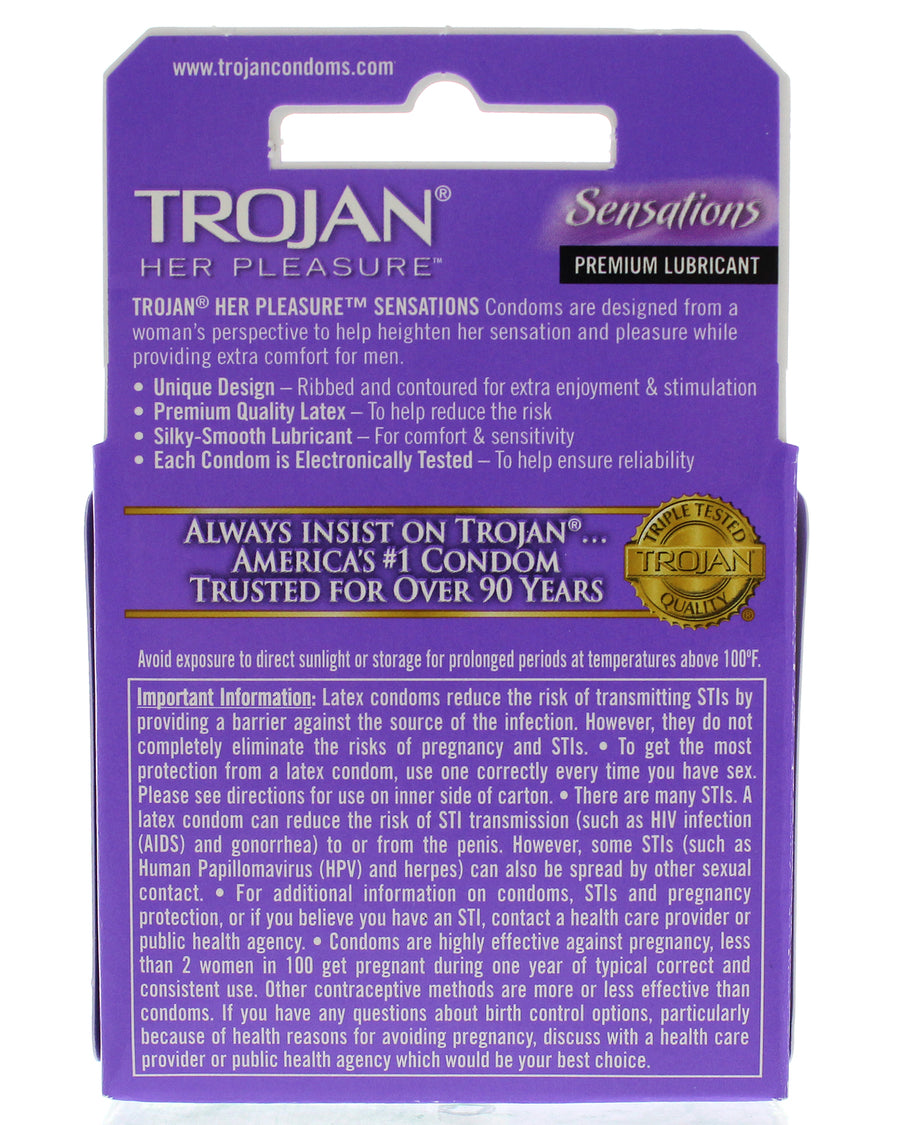 Trojan Her Pleasure Sensations Lubricated Condoms - 3 Pack TJ97320