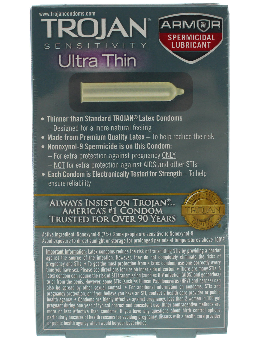 Trojan Sensitivity Ultra Thin Armor Spermicidal Lubricated Condoms - 12 Pack - Tj92740 TJ92742