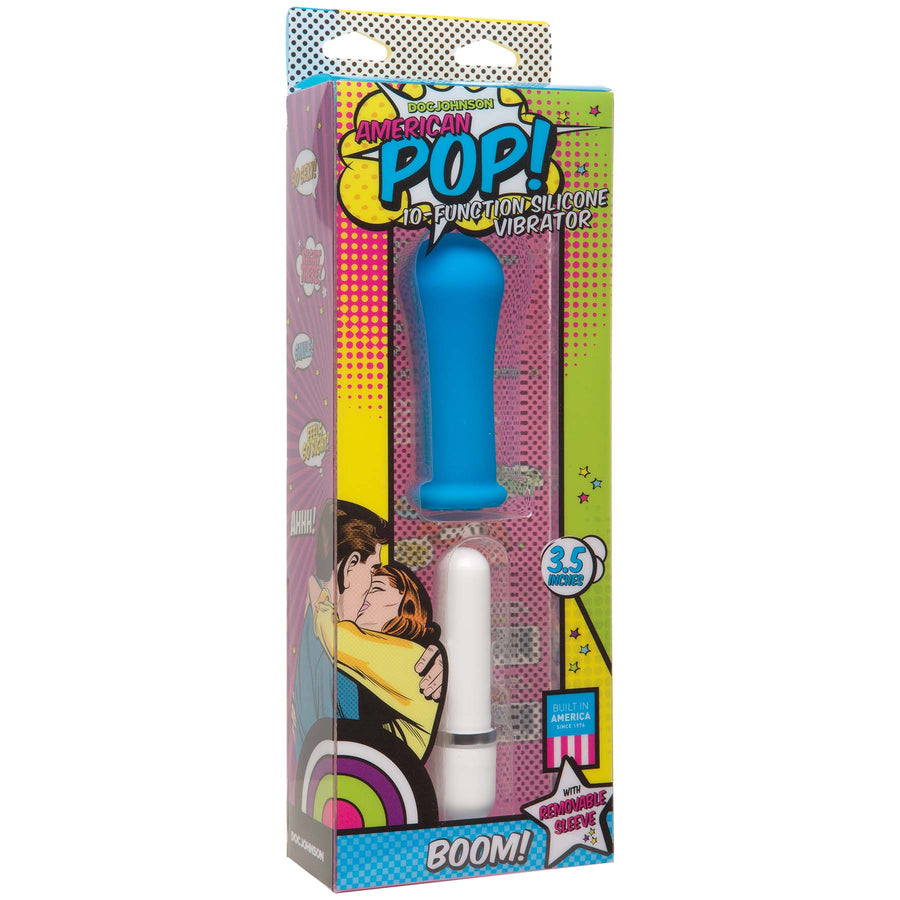 American Pop! Boom! 10 Function Silicone Vibrator  - Blue DJ0500-31-BX