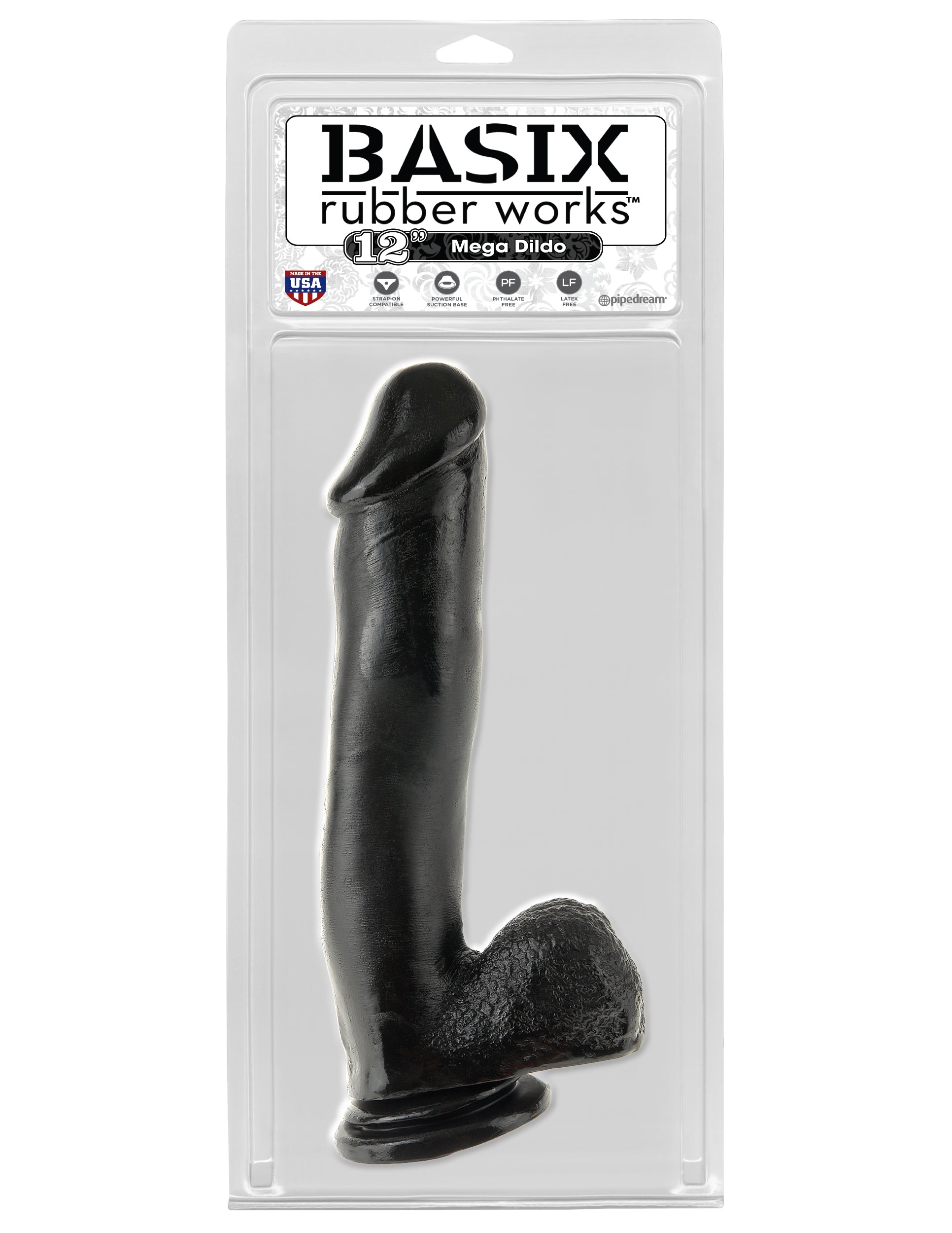 Basix Rubber Works 12 Inch Mega Dildo - Black PD4232-23