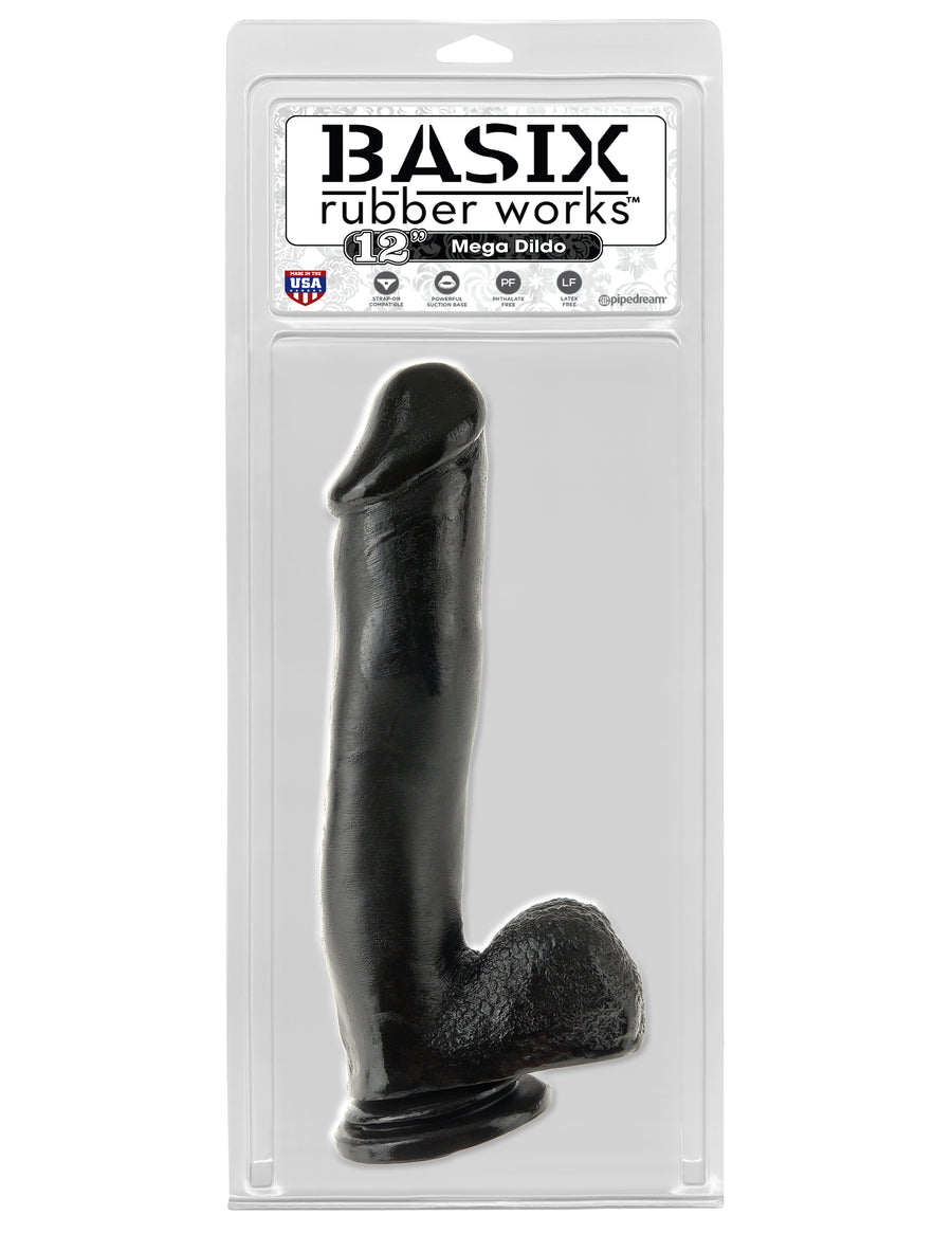 Basix Rubber Works 12 Inch Mega Dildo - Black PD4232-23