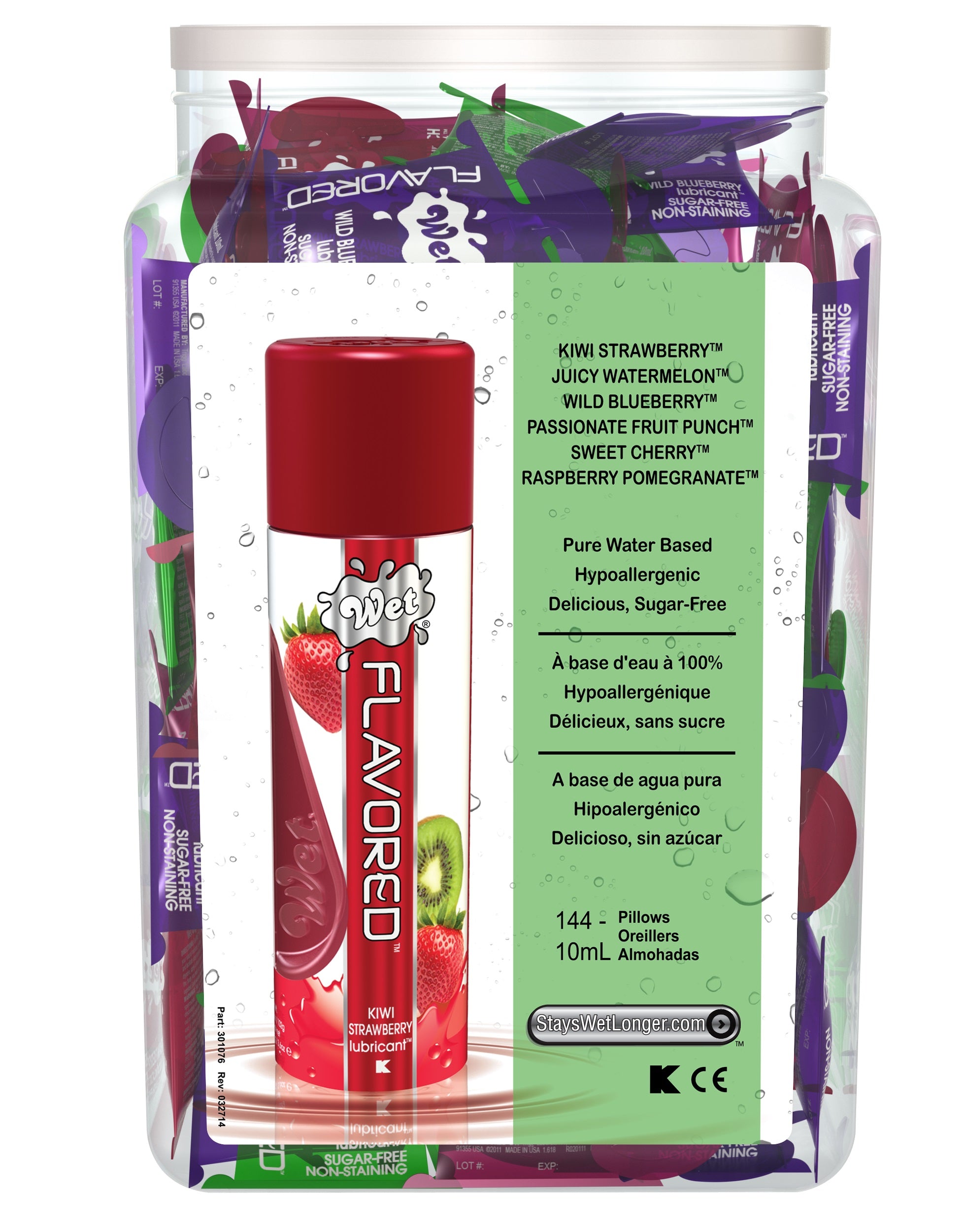 Wet Flavored Gel Lubricant - Display - 144 Pc Bowl - 10 ml Pillows - Assorted WT23411D