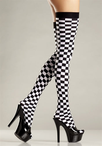 Checkerboard Thigh Highs - Black and White - One Size BW-674B