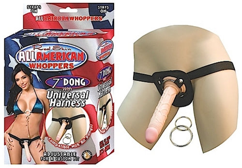 All American Whoppers 7-Inch Dong With Universal Harness - Flesh NW2325-1