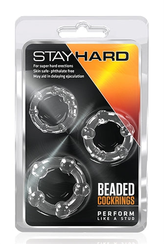 Stay Hard Beaded Cockrings - 3 Pack-  Clear BL-00012