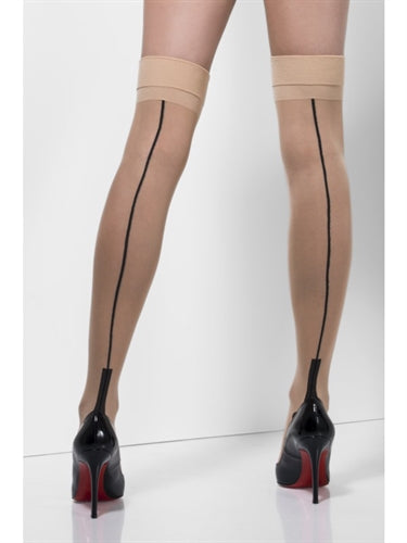 Seamed Hold-Ups - Nude and Black - One Size FV-25906