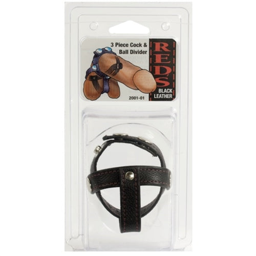Reds Black Leather 3 Piece Cock and Ball Divider - Black DJ2001-01