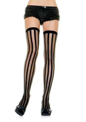 Striped Sheer Stockings - Black - One Size LA-9209