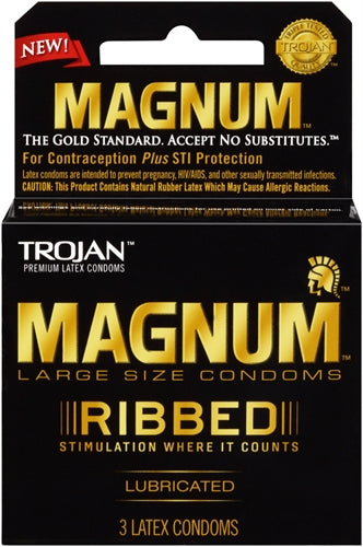 Trojan Magnum Ribbed Lubricated Condoms - 3 Pack TJ64208