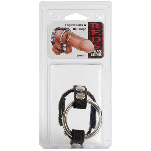 Reds Black Leather English Cock and Ball Cage - Black DJ2002-01